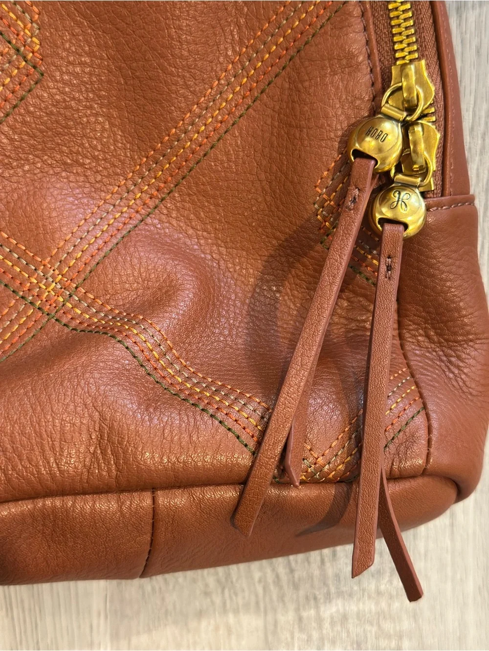 HOBO Fern Sling Rust Leather Crossbody Bag Multi Stitch